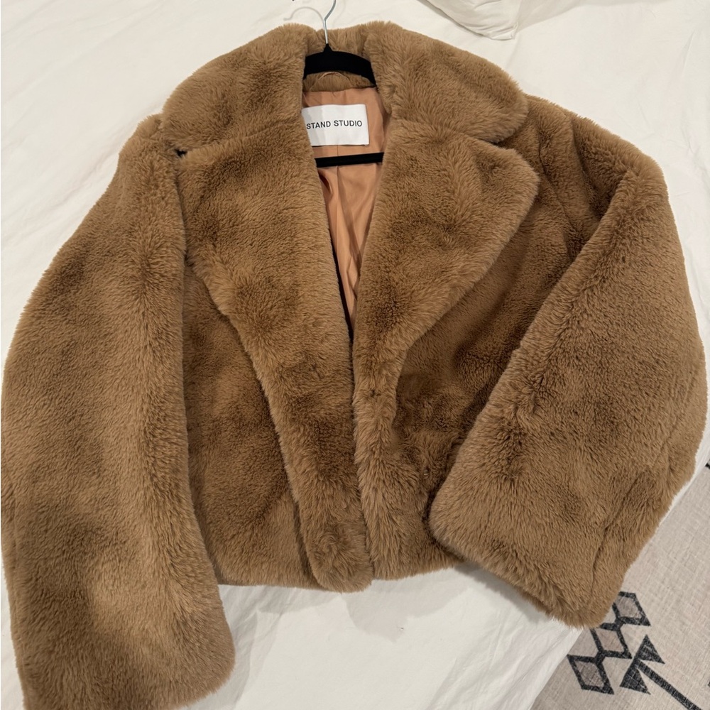 Stand Studio Camel Faux Fur Jacket